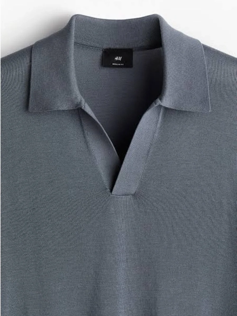 NWT H&M Men Premium Selection Fine Knit Long Sleeve Polo Shirt Small Grey Silk